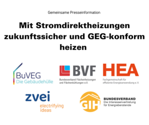 Gemeinsame Pressemitteilung Verbändebündnis Stromdirektheizung im Niedrigstenergiegebäude