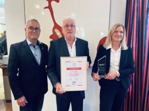 vlnr. Karl-Friedrich Westerhoff, Vorsitzender AK Technik des BVF eV, Klaus-Jürgen Ehlgen & Christina Ehlgen-Asbach (beide EQtherm® Planung und Montage GmbH)